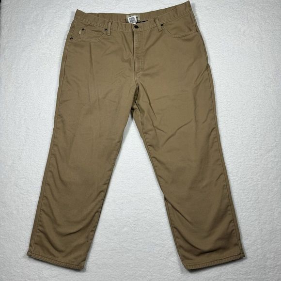 LL Bean Flannel Lined Pants Mens 40(37)x29(27.5) Brown Denim Outdoor Natural Fit - Picture 1 of 10